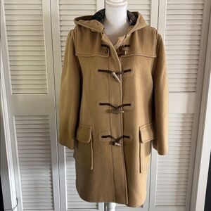 L.L. Bean Vintage Tan Duffle Coat Made in England Tartan Toggle Women’s Size 12